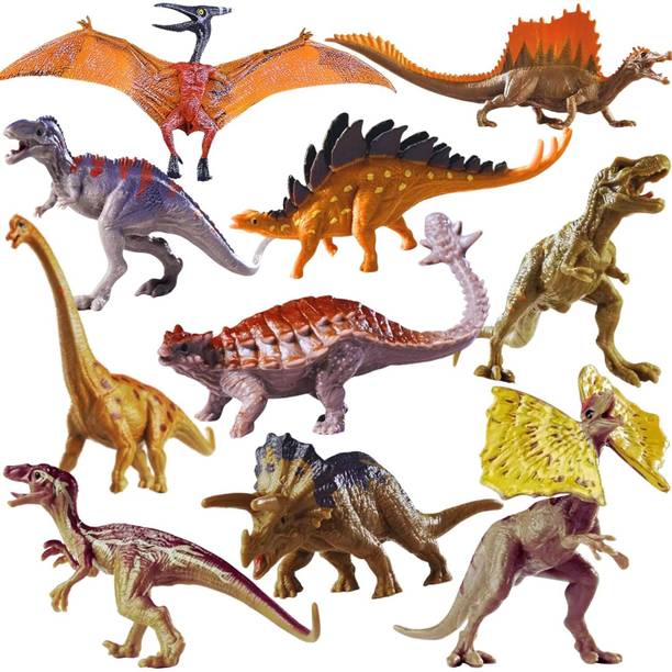 Jericos Jurassic Dinosaur Toy Set for Kids – 12 Realistic Rubber Dino Figures