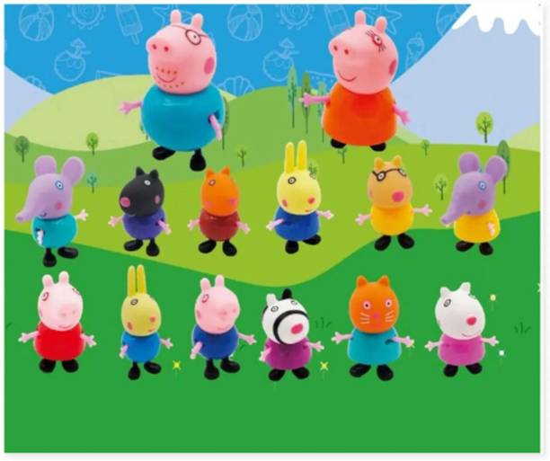 SARASI Peppa Family Action Figure Toy For Kids [Set Of: 14 Pcs]