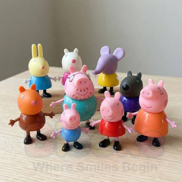BISOKE Peppa Pig Family & Friends 9 Pcs Doll Set Pretend Play Toy for Kids