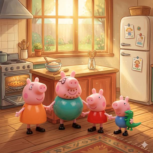 BISOKE Pig Family 4 Piece Character Figure Set Story Play Toy for Kids