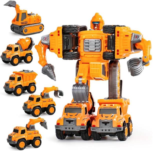 KIDOLOGY 5-in-1 Transforming Construction Vehicle STEM Car Toys, Action Figures