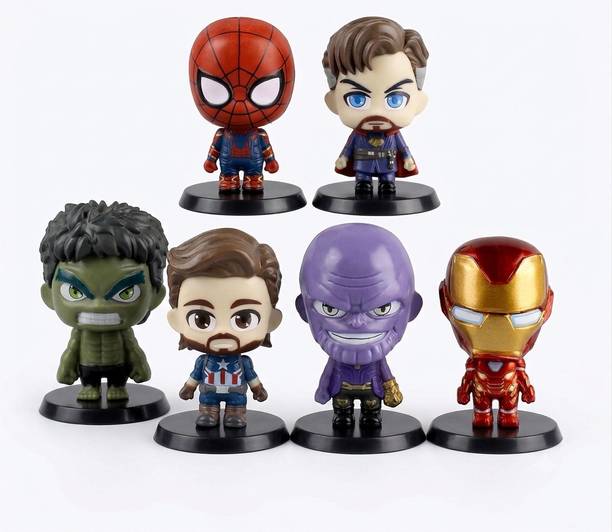BLACKMOON Avengers mini chibi Action Figure 7cm Pack of 6 Spider-Man Iron Man Hu