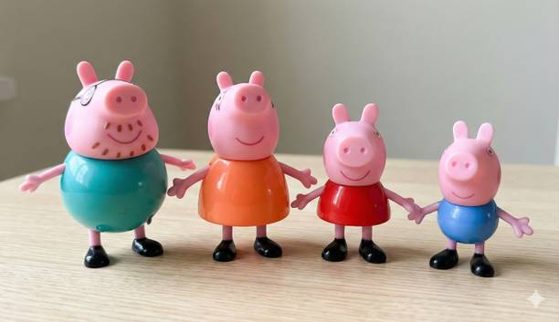 BISOKE Pig Family Figure Set 4 Characters Collectible Toy for Boys & Girls