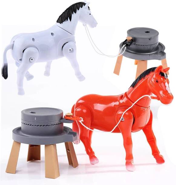 KIDOLOGY Electric Rotating Horse Toy | Battery Operated Horse Playset with Mill