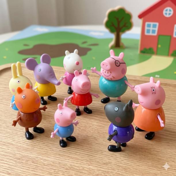 BISOKE Peppa Pig Figures Family & Friends Pack 9 Pcs Birthday Party Toy