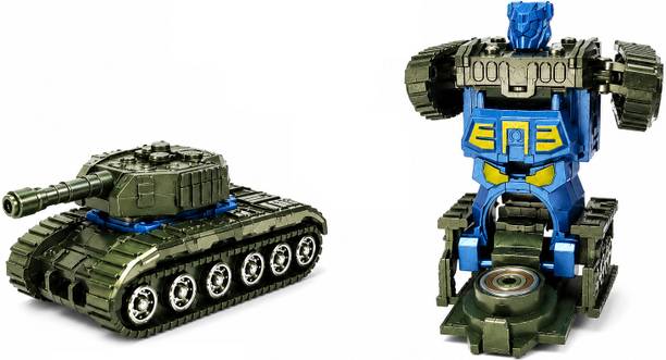 Boenjoy Gifts 2 in 1 Tank Transformable Spinner Robot Toy for Kids, Rotating Disc to Robot