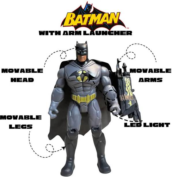 echomart Bat Man Action Figure Toy with Light & Arm Launcher Accessory