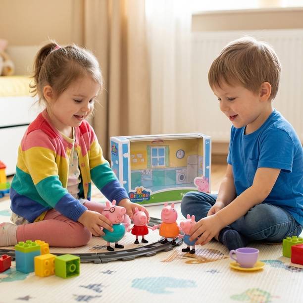 BISOKE Peppa Pig Family of Four Figure Set Pretend Role Play Toy