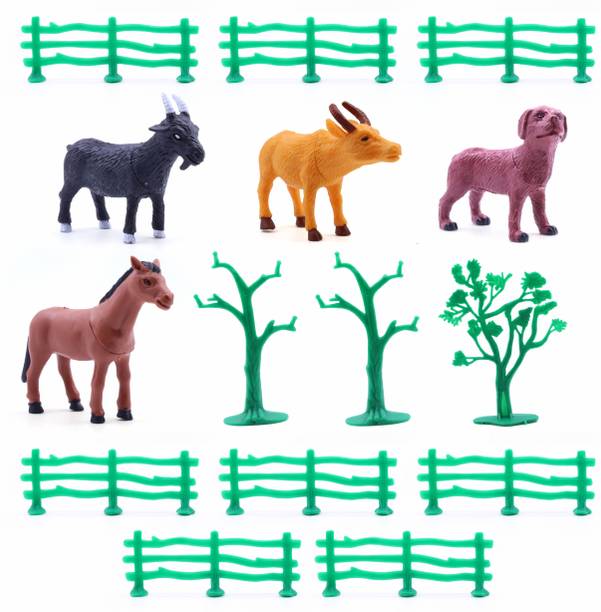 अदिति टॉयज़ Realistic Farm Animal Set With Tree & Fence for Kids, 15 Piece Plastic Animal