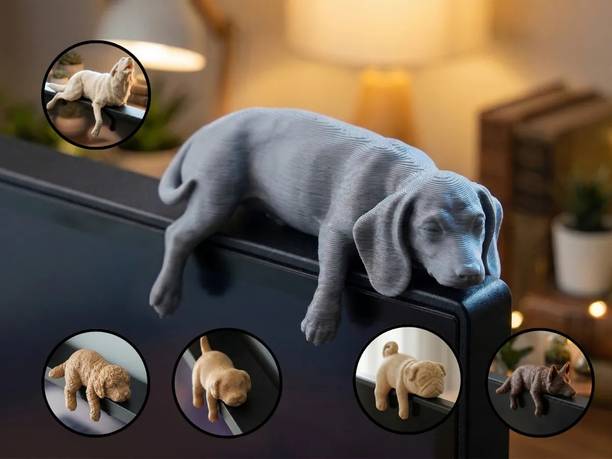 aindiancart Sleeping Sausage Dog 3D Printed Monitor Desk Figure