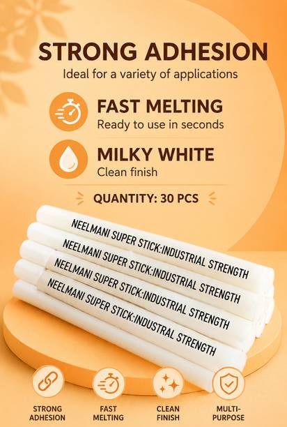 NEELMANI 11 MM MILKY WHITE GLUE STICKS STRONG GUMMING PACK OF 30 PCS Adhesive