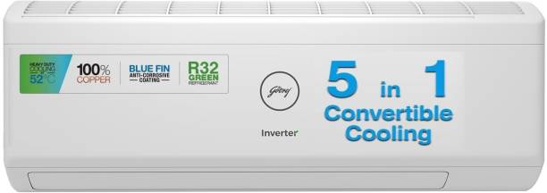 Godrej 5-in-1 Convertible Cooling 2023 Model 1.5 Ton 5 Star Split Inverter i-sense Technology with Blue Fin Anti Corrosive Coating AC  - White