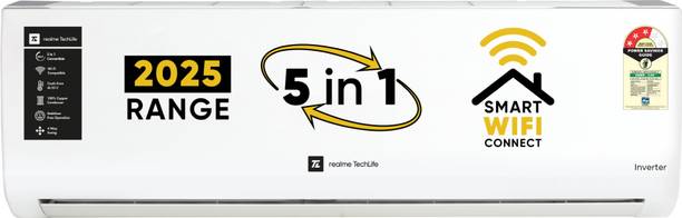 realme TechLife 2025 Model 1.5 Ton 3 Star Split Inverter with Wi-fi 5-in-1 Convertible with Rapid Cool Smart Technology AC