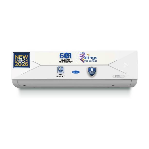 CARRIER 2026 Model 1.5 Ton 5 Star Split AI Inverter Convertible 6-in-1 with Smart Energy Display, Insta Cool, Auto Defrost Clean and PM 2.5 Filter AC