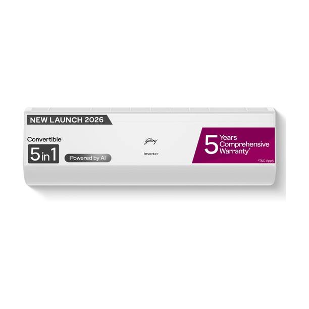 Godrej 2026 Model 2 Ton 3 Star Split Inverter with 5-in-1 convertible | AI Powered| Heavy Duty Cooling at 52 degree celsius|i-Sense technology AC