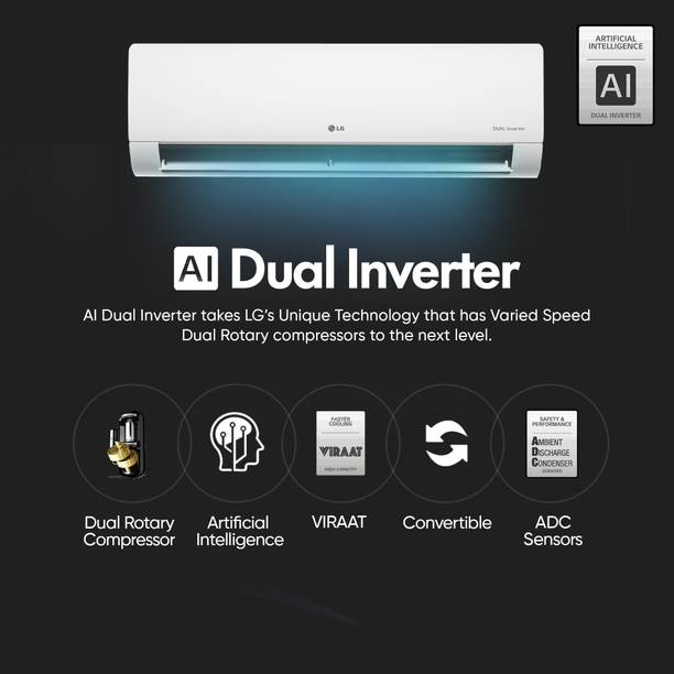 LG AI Convertible 6-in-1 Cooling 2023 Model 1.5 Ton 5 Star Split Inverter Plasmaster (Ionizer) 4 Way Swing, HD Filter with Anti-Virus Protection AC – White