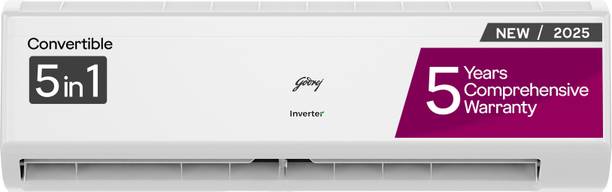 Godrej 2025 Model 5-In-1-Convertible Cooling 1 Ton 5 Star Split Inverter I-sense Technology with Blue Fin Anti Corrosive Coating AC  - White