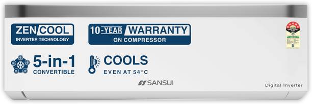 Sansui 2025 Model 5-in-1 Convertible ZEN Cool Technology 1.5 Ton 5 Star Split Inverter with Energy Saving, Blue Fin, Copper Tubing, Anti Rust Coating & PM 2.5 Filter AC  - White