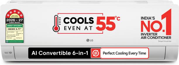 LG 2026 Model 1.42 Ton 5 Star Split Smart Inverter Faster Cooling and Energy Saving, AI Convertible 6-in-1 Cooling, 4 Way Air Swing, HD Filter with Anti-Virus Protection, Cools at 55 Degree Celsius, Him Clean, 5000 W, Monsoon Comfort, VIRAAT Mode and Diet Mode Plus AC