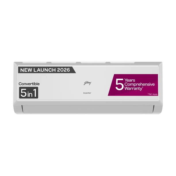 Godrej 2026 Model 1.5 Ton 3 Star Split Inverter with 5-in-1 convertible | AI Powered| Heavy Duty Cooling at 52 degree celsius|i-Sense technology AC