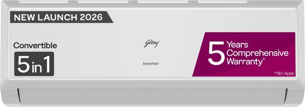 Godrej 2026 Model 1.4 Ton 3 Star Split Inverter with 5-in-1 convertible | AI Powered| Heavy Duty Cooling at 52 degree celsius|i-Sense technology AC