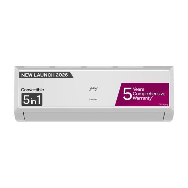 Godrej 2026 Model 1.4 Ton 3 Star Split Inverter with 5-in-1 convertible | AI Powered| Heavy Duty Cooling at 52 degree celsius|i-Sense technology AC