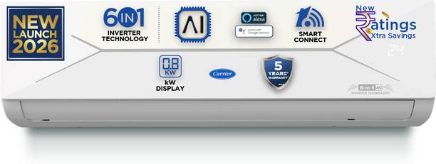 CARRIER 2026 Model 1.5 Ton 3 Star Split AI Inverter with Wi-fi Convertible 6-in-1 with Geo-Fencing & Voice Control,Smart Energy Display, Insta Cool, Auto Defrost Clean AC