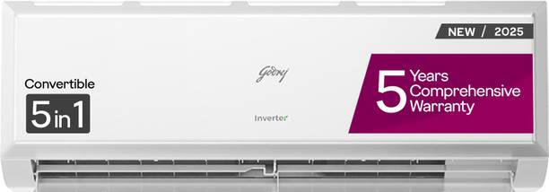 Godrej 5-In-1-Convertible Cooling 2025 Model 1 Ton 3 Star Split Inverter With Heavy Duty Cooling At Extreme Temperature AC  - White