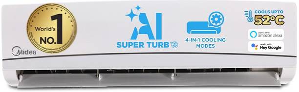 Midea 2025 Model 4 in 1 Convertible Cooling AI 1 Ton 3 Star Split Inverter HD� Filter with Auto Cleanser,SANTIS NEO RYL AC with Wi-fi Connect  - White