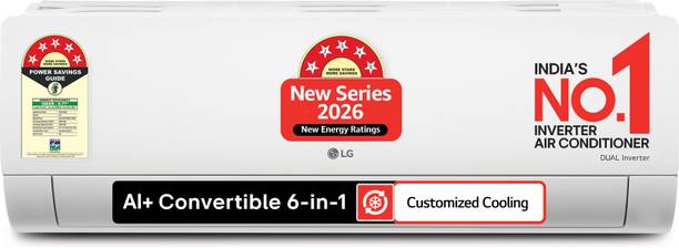 LG 2026 Model 1.5 Ton 5 Star Split Smart Inverter with Wi-fi Faster Cooling and Energy Saving, Voice Control, Energy Manager+, AI+ Convertible 6-in-1 Cooling, 4 Way Air Swing, HD Filter with Anti Virus Protection, 15-Meter Airflow, Cools at 55 Degree Celsius, Him Clean, Monsoon Comfort, VIRAAT Mode and Diet Mode Plus AC