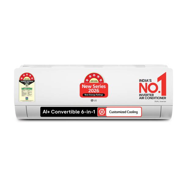 LG 2026 Model 1.5 Ton 5 Star Split Smart Inverter with Wi-fi Faster Cooling and Energy Saving, Voice Control, Energy Manager+, AI+ Convertible 6-in-1 Cooling, 4 Way Air Swing, HD Filter with Anti Virus Protection, 15-Meter Airflow, Cools at 55 Degree Celsius, Him Clean, Monsoon Comfort, VIRAAT Mode and Diet Mode Plus AC