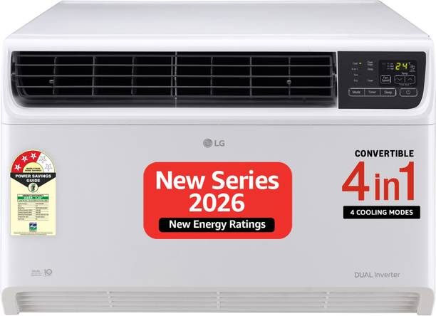 LG 2026 Model 1.5 Ton 3 Star Window Dual Inverter Convertible 4-in-1 Cooling with Faster Cooling and Energy Saving, 4 Way Air Direction (Manual), Clean Filter Indicator, HD Filter and Top Air Discharge AC