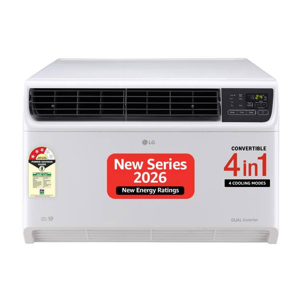 LG 2026 Model 1.5 Ton 3 Star Window Dual Inverter Convertible 4-in-1 Cooling with Faster Cooling and Energy Saving, 4 Way Air Direction (Manual), Clean Filter Indicator, HD Filter and Top Air Discharge AC