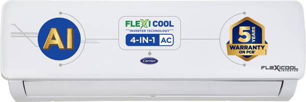 CARRIER Convertible 4-in-1 Cooling 2023 Model 1 Ton 3 Star Split AI Flexicool Inverter Dual Filtration with HD & PM 2.5 Filter AC - White