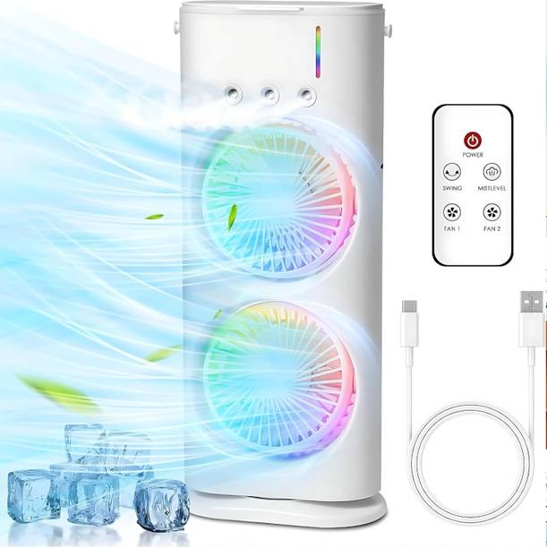 Fancy Personal Foldable Portable Desk Table Cooling USBPortable Double-Ended Spray Fan, Desk Fan with Mist Spray USB Air Cooler, Rechargeable Fan