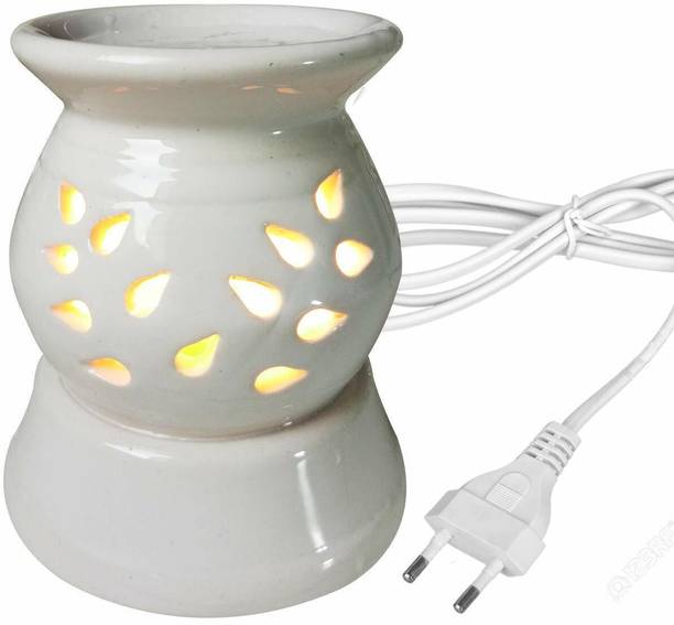 PeepalComm Ceramic Electric Diffuser Lamp With 2 Jas-lemon Aroma Oil Free for All fragrance Aroma Oil, Diffuser Set PP-Round Matki Shape Electric Diffuser With 2 Oil