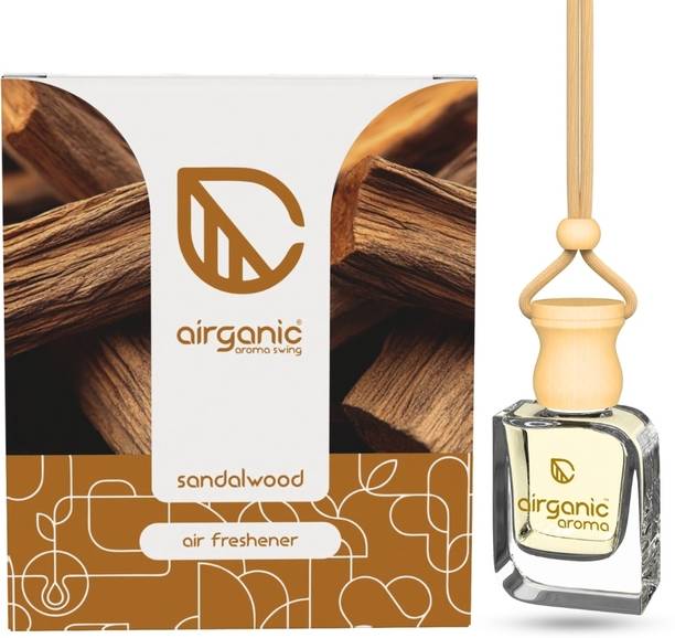 Airganic Swing Prime Car Perfume Hanging Pod | Sandalwood Fragrance Car Freshener Diffuser Swing Prime Car Perfume Hanging Pod |10 ML | Sandalwood Fragrance Car Air Freshener |Natural Essential Fragrance Oils in Glass Bottle with Wooden Diffuser Lid |Last Upto 60 Days