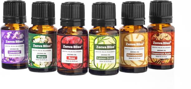 Zenva Bliss LAVENDER, ROSE, LEMONGRASS, SANDALWOOD, MOGRA, CINAMMON APPLE Aroma Oil Aroma Oil Pack of 6