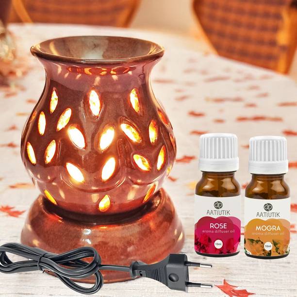 Aatiutik Rose & Mogra Home Fragrance Oil Burner, Electric Air Freshener Aroma Diffuser Ceramic Aroma Diffuser Oil Burner