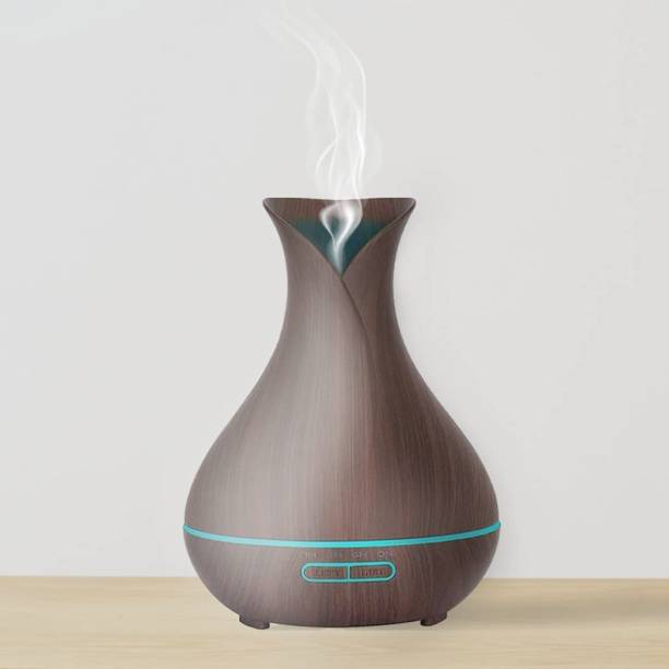 ReNe-Maurice Aroma Essential Oil Diffuser Ultrasonic Cool Mist Humidifier 400ml Tank Capacity with 7 Color Mood Changing LED Lights - Wood Grain Black and 15ml Diffuser