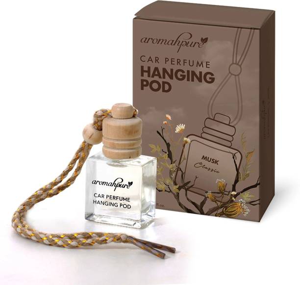 Aromahpure Musk Car Freshener Diffuser Hanging Pod | Natural Fragrance Oils in Glass Bottle with Wooden Lid