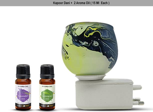 PeepalComm Home Decor Plug In Electric Diffuser Lamp+2 Lavender & LemonGrass (15ml Each) Aroma Oil, Diffuser Set Premium Unique Marble Printed Design Green Electric Air Freshener Kapoordani Night Lamp with Switch to Toggle Between Burner and Lamp With 2 Aroma Oil ( 15ml Each) Lavender & Lemon Grass S6