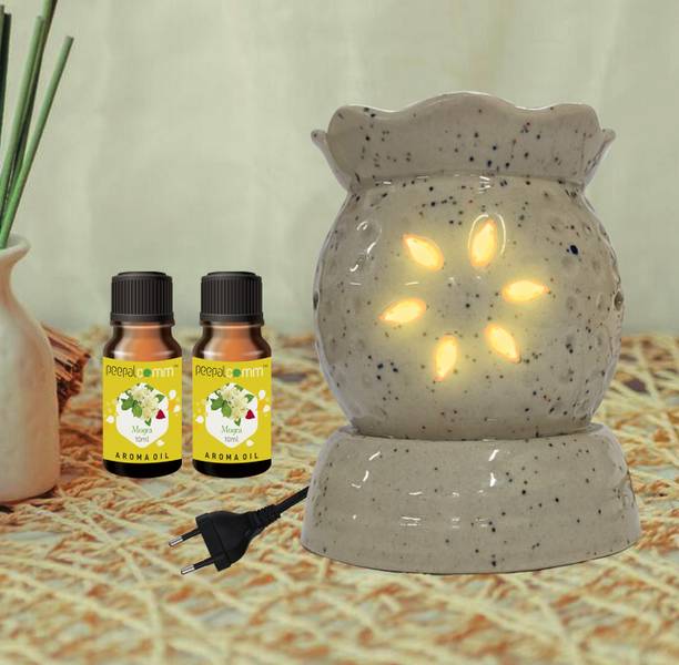 PeepalComm S2 Premium Electric Aroma Oil Diffuser Lamp With 2 10ml Mogra Each Aroma Oil, Diffuser Set, Refill Perfect For Air Freshener, Room freshener, Home Décor & Gifting Purpose (Size: 10 x 8 cm) Mogra Fragrance