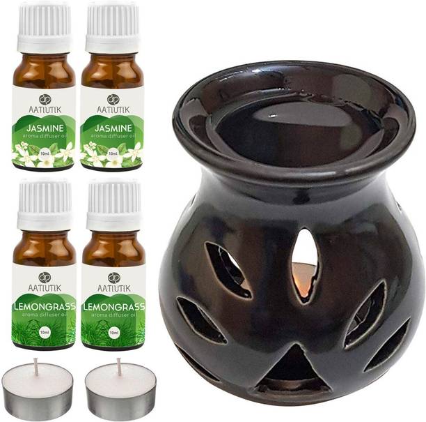Aatiutik Lemongrass, Jasmine Diffuser Set Lemongrass & Jasmine Fragrance for Room and Office with Ceramic Electric Burner