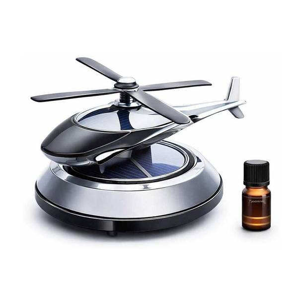SHOPSERO Solar Powered Rotating Helicopter Silver Black Car Air Freshener Car Freshener Diffuser Car Dashboard Aroma Diffuser Accessories Car Perfume