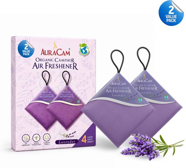 AuraCam Lavender Potpourri Organic Camphor Air Freshener Lavender Fragrance (2 Value Pack) | Long Lasting Up to 4 Weeks | Natural Mosquito Repellent | For Car, Wardrobe, Home & Office