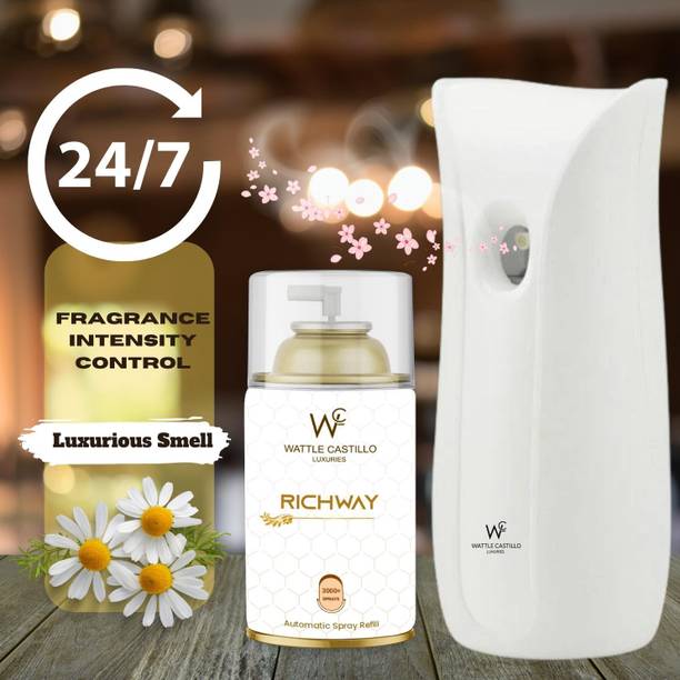 Wattle Castillo Automatic Air Freshener Kit (Machine + Richway Refill - 265ml) 3000+Sprays Automatic Spray, Diffuser Set WC-Machine01+Richway