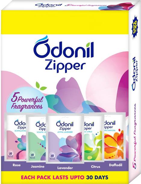 Odonil Zipper Bathroom Air Freshener Zipper Mix -50g (10gx5) |Instant & Long Lasting Fragrance Blocks Bathroom Air Freshener Zipper Mix -50g (10gx5) |