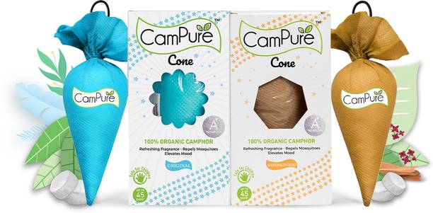 CamPure Cone Original & Sandalwood - Pack of 2 Potpourri Camphor Cone Original & Sandalwood - Room Freshener, Mosquito - Insect Repellent - Pack Of 2