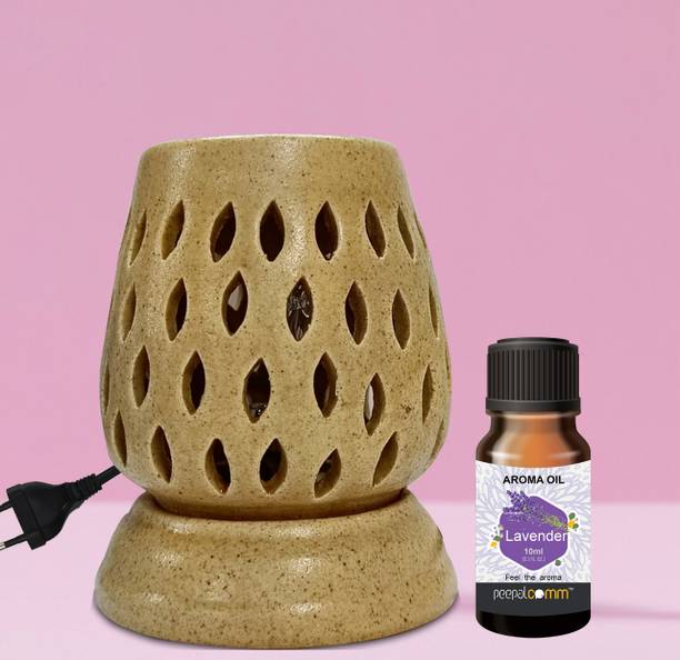 PeepalComm home scented electric brown diffuser oil burner with 1 10ml lavender scented Aroma Oil, Diffuser Set, Refill Best for Room office restaurant spa living room gym bar Air Freshener etc. (Size: 11 x 9 cm, White) with 1 extra bulb